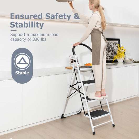 4-Step Folding Ladder with Anti-Slip Pedal Platform 330Lbs Capacity