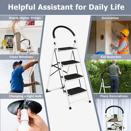 4-Step Folding Ladder with Anti-Slip Pedal Platform 330Lbs Capacity