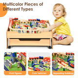 Children's Wooden Railway Set Table with 100 Pieces Storage Drawers