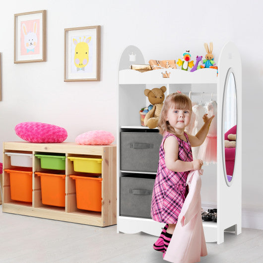 Kids Dress up Storage Costume Closet with Mirror and Toy Bins-White