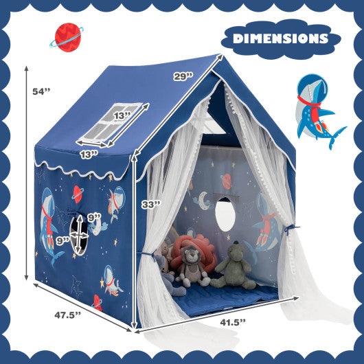 Large Kids Play Tent with Removable Cotton Mat-Blue
