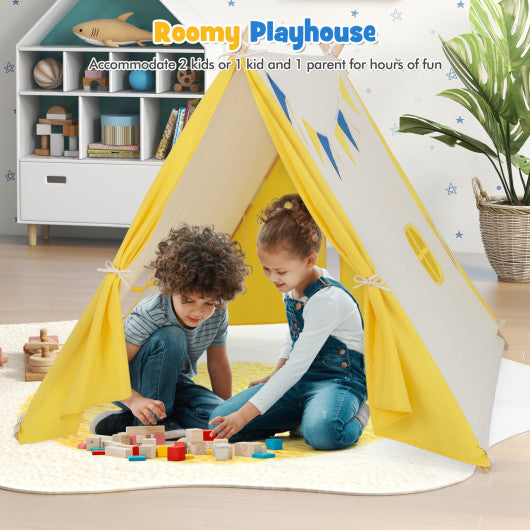 Kids Play Tent with Solid Wood Frame Holiday Birthday Gift & Toy for Boys & Girls-Yellow
