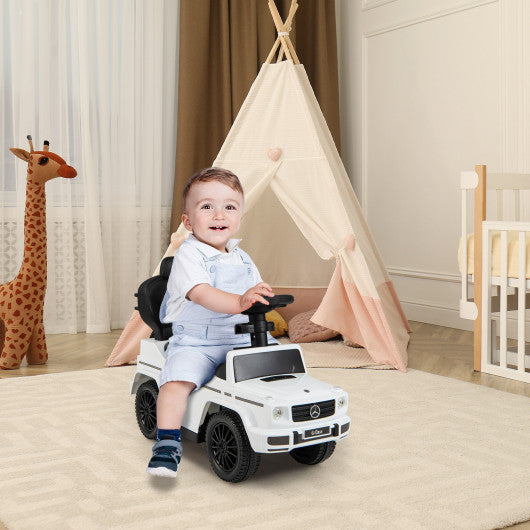 3-In-1 Ride on Push Car Mercedes Benz G350 Stroller Sliding Car with Canopy-White