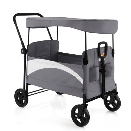2-Seat Stroller Wagon with Adjustable Canopy and Handles-Gray