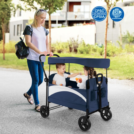 2-Seat Stroller Wagon with Adjustable Canopy and Handles-Navy