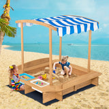 Kids Wooden Sandbox with Striped Canopy