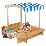 Kids Wooden Sandbox with Striped Canopy