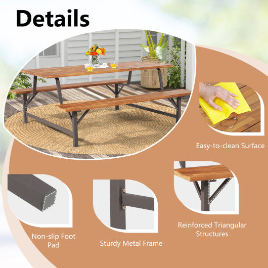 6-Person Outdoor Picnic Table and Bench Set with 2 Inch Umbrella Hole