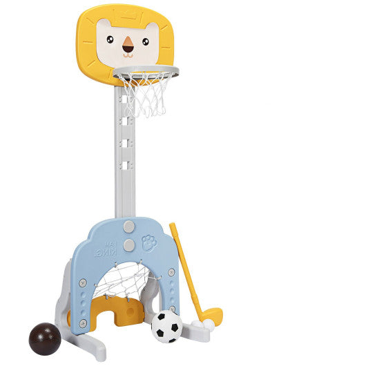 3-in-1 Adjustable Kids Basketball Hoop Sports Set-Yellow