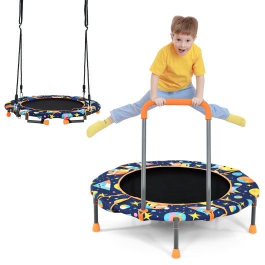 Convertible Swing and Trampoline Set with Upholstered Handrail