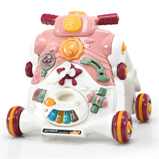 3-in-1 Baby Sit-to-Stand Walker with Music and Lights-Pink