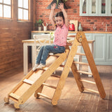 2in1 Montessori Climbing Set: Triangle Ladder + Slide Board/Ramp – Beige