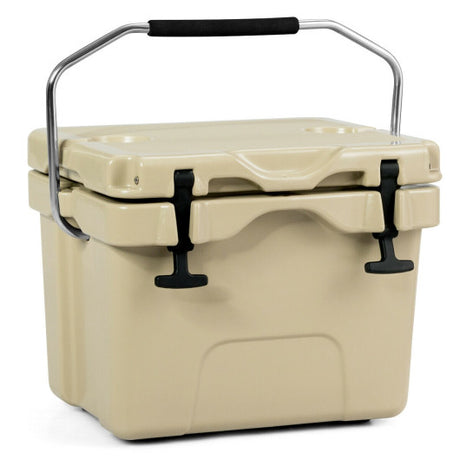 16 Quart 24-Can Capacity Portable Insulated Ice Cooler with 2 Cup Holders-Khaki