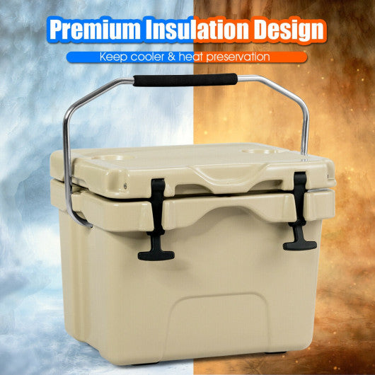 16 Quart 24-Can Capacity Portable Insulated Ice Cooler with 2 Cup Holders-Khaki