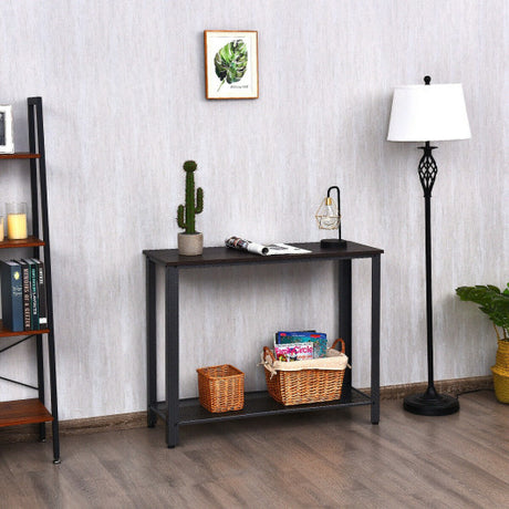 Metal Frame Wood  Console Sofa Table with Storage Shelf-Sliver