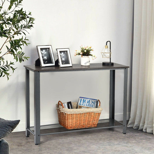 Metal Frame Wood  Console Sofa Table with Storage Shelf-Sliver