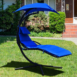 Hanging Stand Chaise Lounger Swing Chair with Pillow-Navy