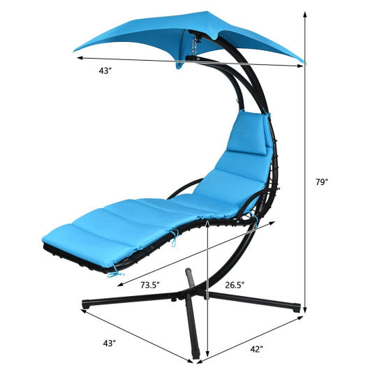 Hanging Stand Chaise Lounger Swing Chair with Pillow-Blue