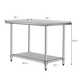 30 x 48 Inch Stainless Steel Table Commercial Kitchen Worktable