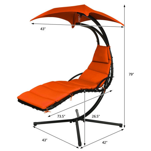 Hanging Stand Chaise Lounger Swing Chair with Pillow-Orange