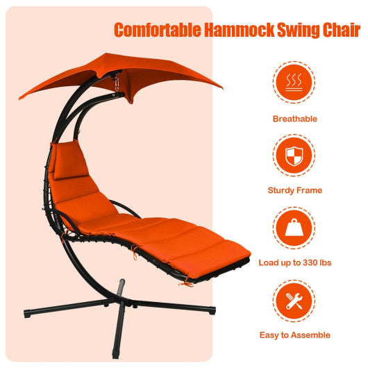 Hanging Stand Chaise Lounger Swing Chair with Pillow-Orange