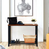 Metal Frame Wood  Console Sofa Table with Storage Shelf-Black