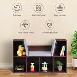 6-Cubby Kid Storage Bookcase Cushioned Reading Nook-Brown
