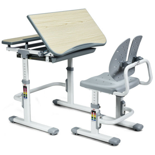 Height Adjustable Kids Study Desk and Chair Set-Gray