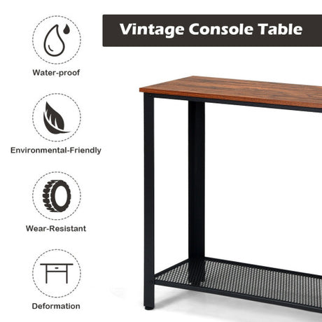 Metal Frame Wood  Console Sofa Table with Storage Shelf-Black