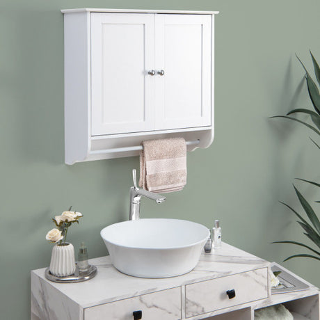 Wall Mounted Bathroom Storage Medicine Cabinet with Towel Bar-White