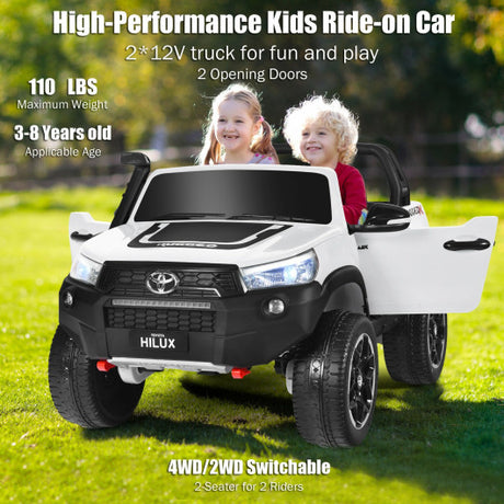 2*12V Licensed Toyota Hilux Ride On Truck Car 2-Seater 4WD with Remote White