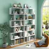 6 Tier S-Shaped Bookshelf Storage Display Bookcase Decor Z-Shelf -White