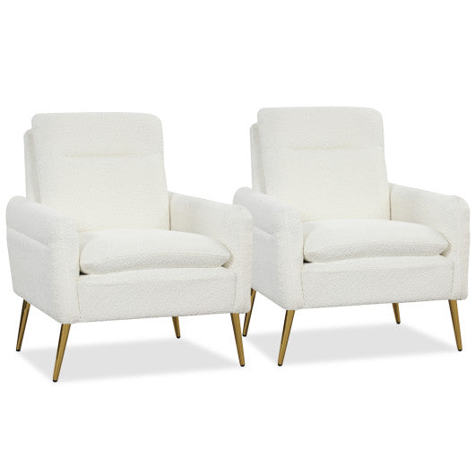 Upholstered Sherpa Modern Accent Armchair for Living Room-White