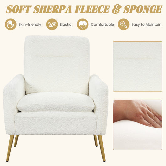 Upholstered Sherpa Modern Accent Armchair for Living Room-White