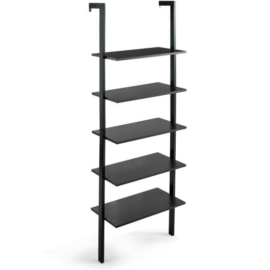 5-Tier Wood Look Ladder Shelf with Metal Frame for Home-Black