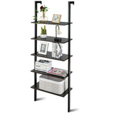 5-Tier Wood Look Ladder Shelf with Metal Frame for Home-Black