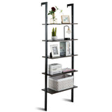 5-Tier Wood Look Ladder Shelf with Metal Frame for Home-Black