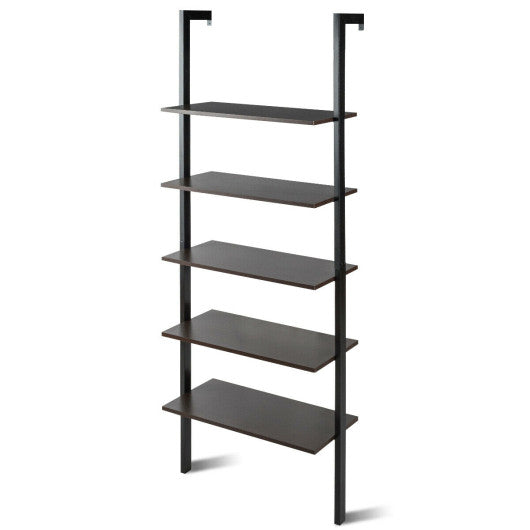 5-Tier Wood Look Ladder Shelf with Metal Frame for Home-Black