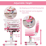 Adjustable Kids Desk Chair Set with Lamp and Bookstand-Pink