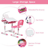 Adjustable Kids Desk Chair Set with Lamp and Bookstand-Pink