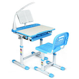 Adjustable Kids Desk Chair Set with Lamp and Bookstand-Blue