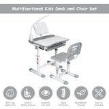 Adjustable Kids Desk Chair Set with Lamp and Bookstand-Gray