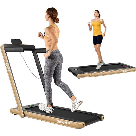 2.25HP 2 in 1 Folding Treadmill with APP Speaker Remote Control-Yellow