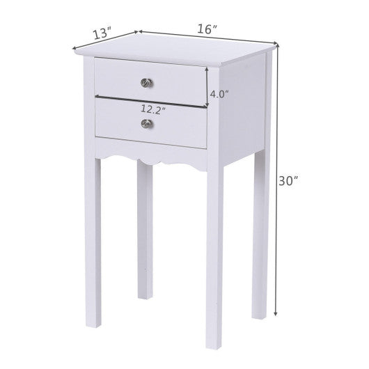 Side Table End Accent Table w/ 2 Drawers-White